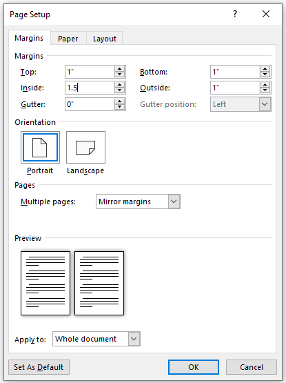 Mirror margins in Word