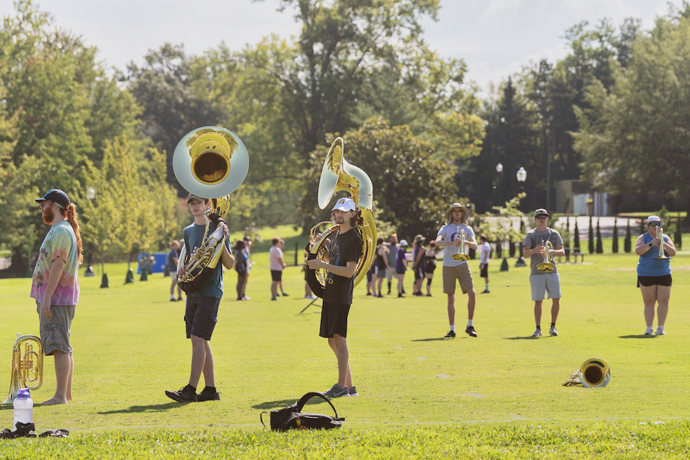 The Golden Eagle Marching Band practices in Walton Park