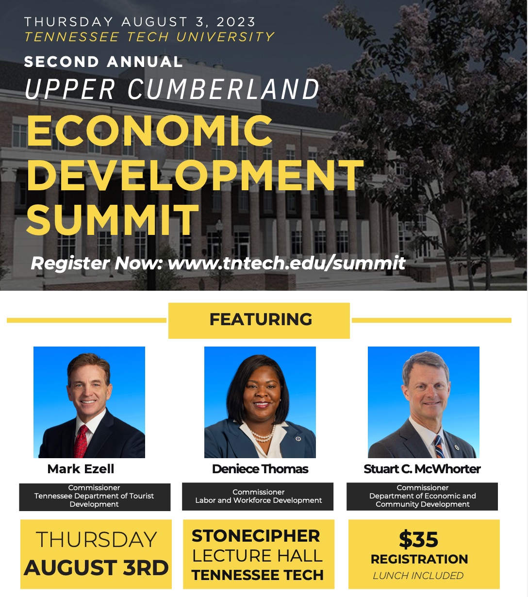 Advertisement for Tech's Upper Cumberland Economic Development Summit.