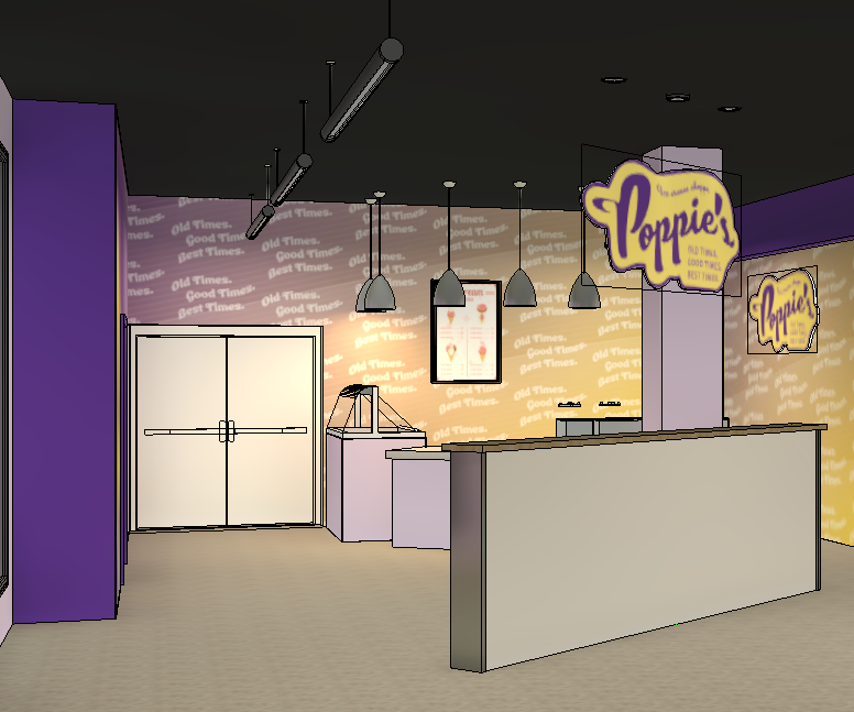 A rendering of the newly-expanded Poppie’s Ice Cream Shoppe, scheduled to open at 11 a.m. on Monday, Sept. 11.