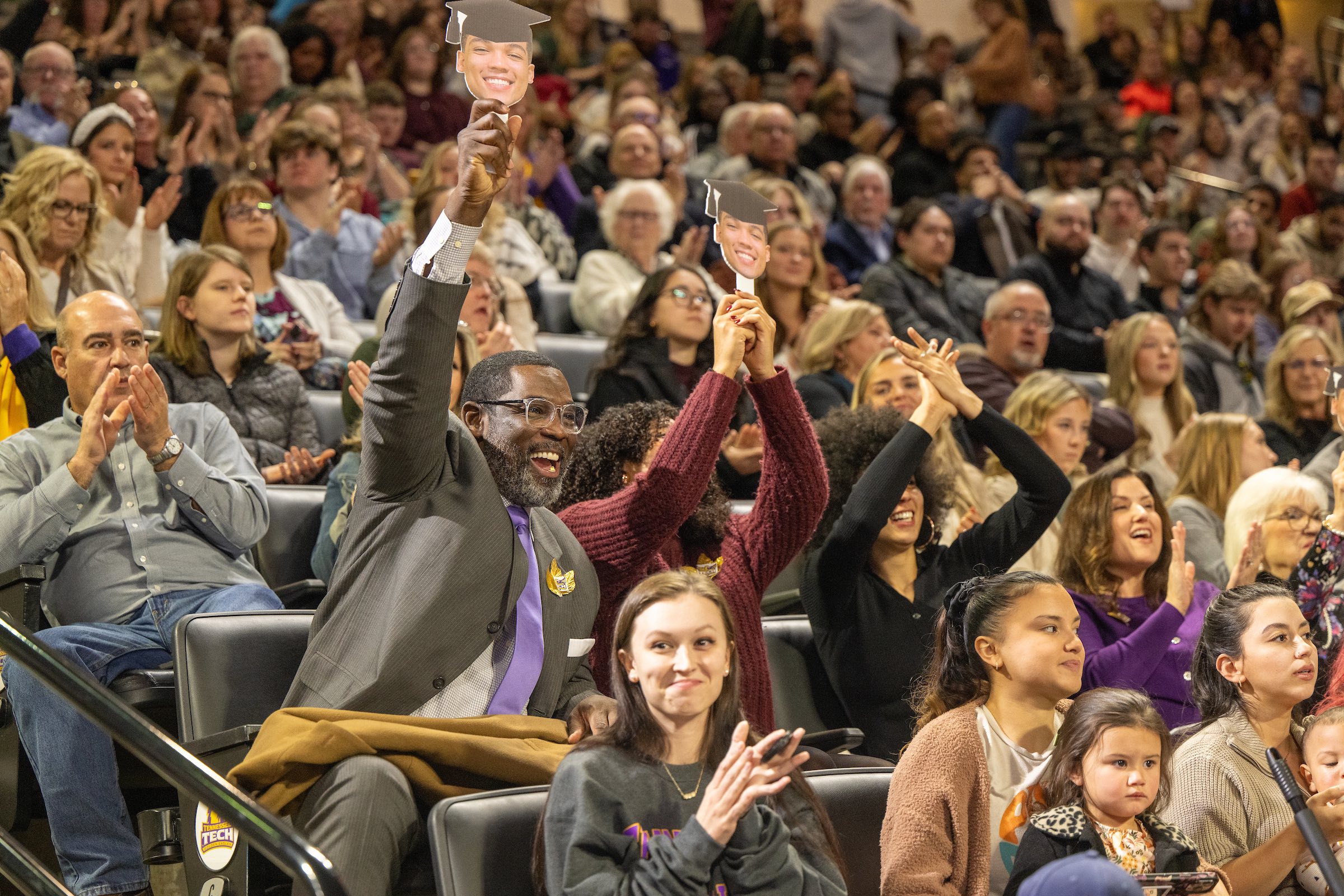 Proud parents celebrate at Tech's fall 2024 commencement.