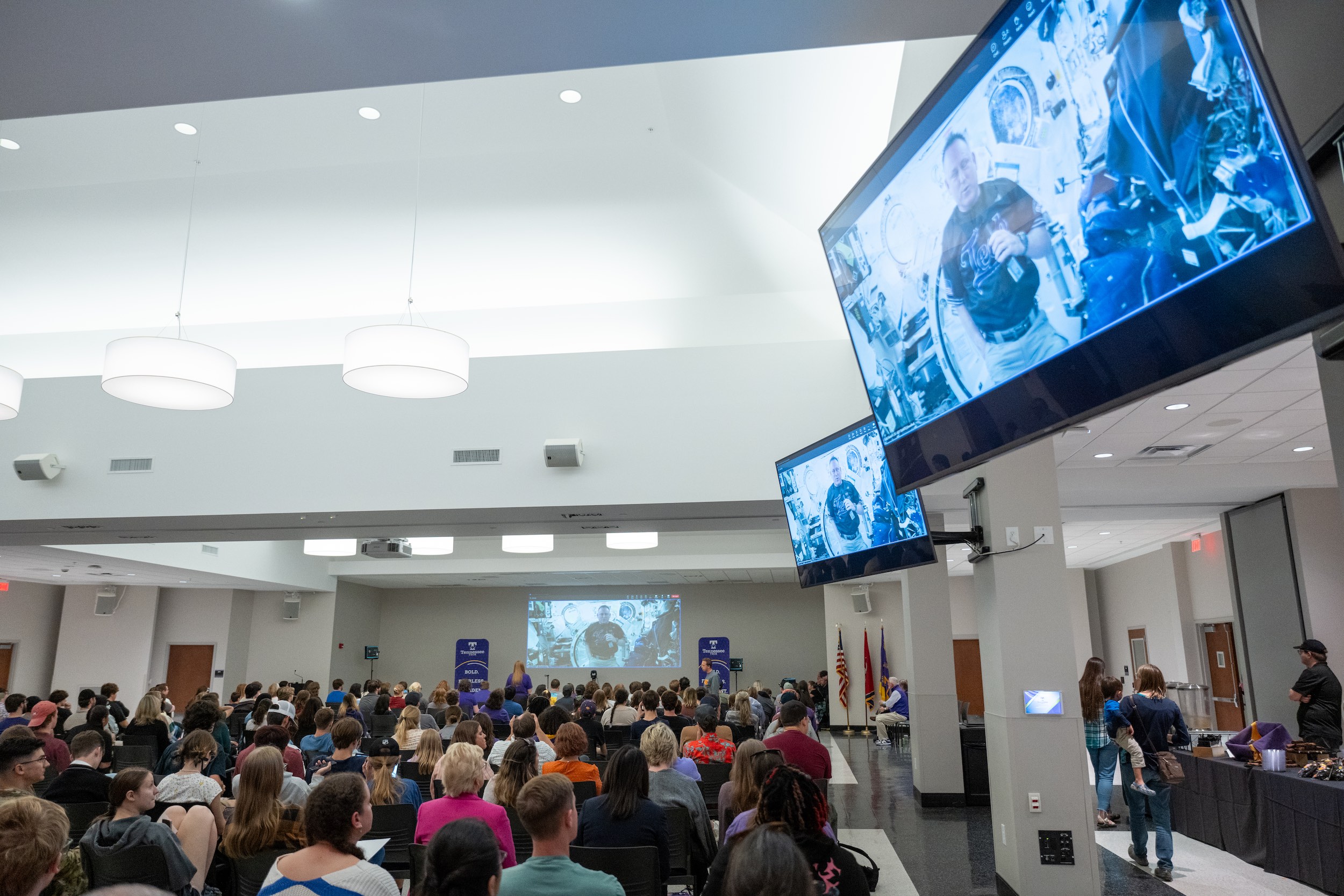 A packed house of Tennessee Tech students watch the live event with Barry Wilmore.