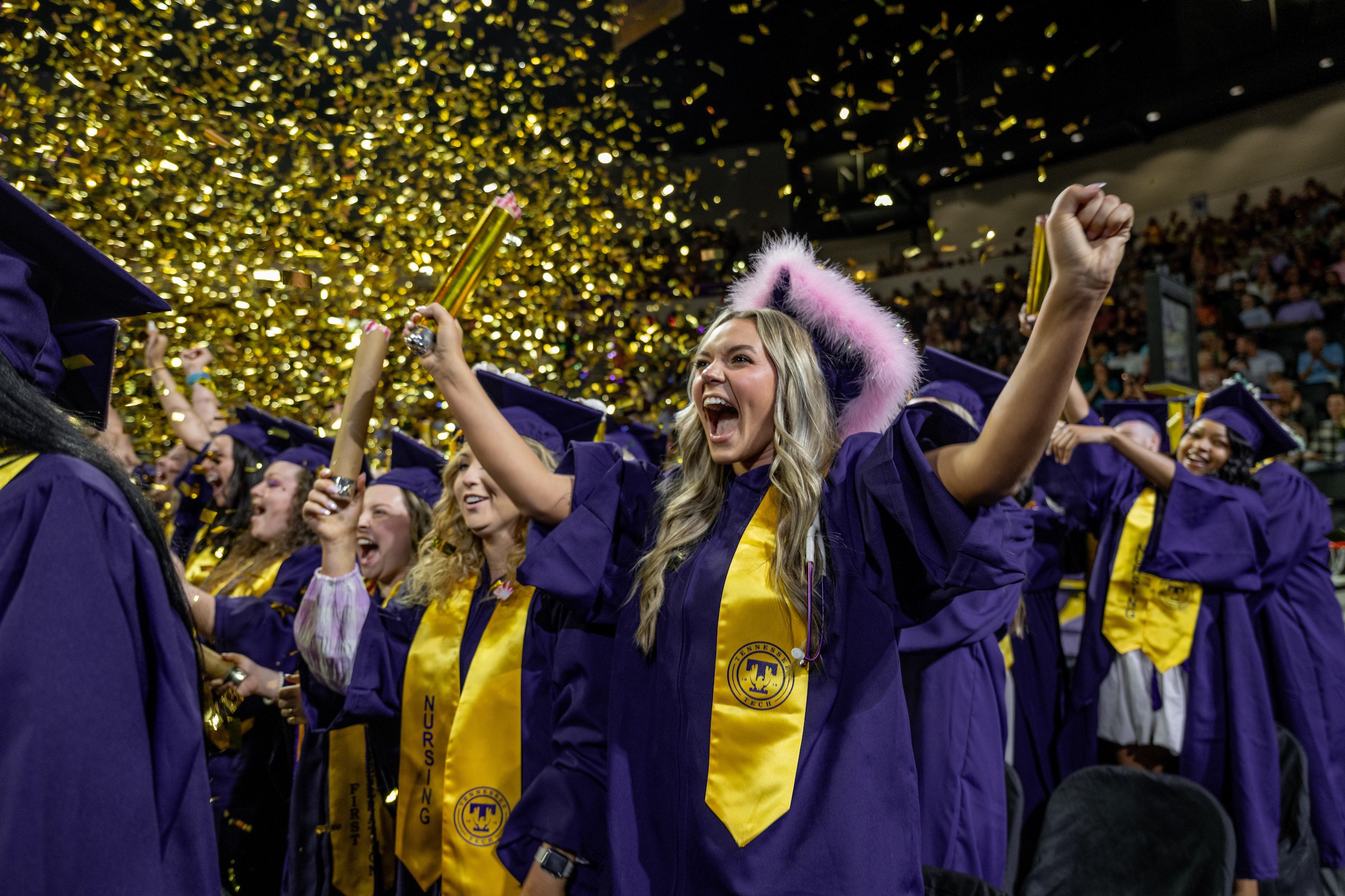 Graduates of Tennessee Tech’s Whitson-Hester School of Nursing celebrate at the university’s spring 2024 commencement ceremony. The School of Nursing was among Tech’s academic programs recognized in this year’s U.S. News & World Report rankings.