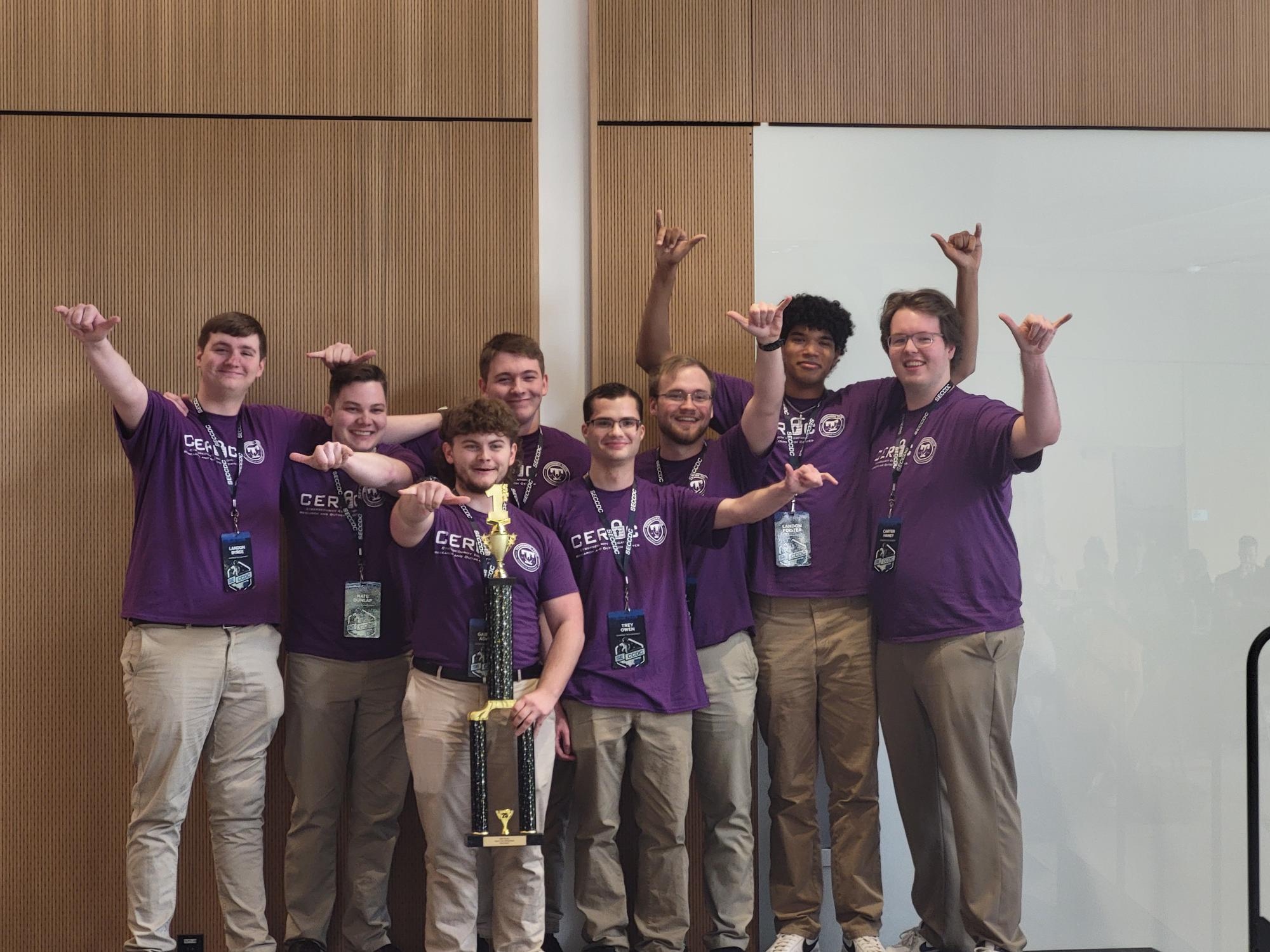 Students from Tennessee Tech’s Cybersecurity Education, Research and Outreach Center (CEROC) won first place at the Southeastern Collegiate Cyber Defense Competition. Students from Tennessee Tech’s Cybersecurity Education, Research and Outreach Center (CEROC) won first place at the Southeastern Collegiate Cyber Defense Competition.