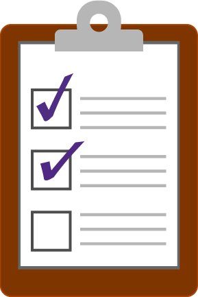 Image of a clipboard that has a checklist attached to it with two of the three items checked off.