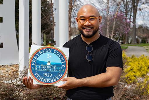 Jesse shows a logo he designed