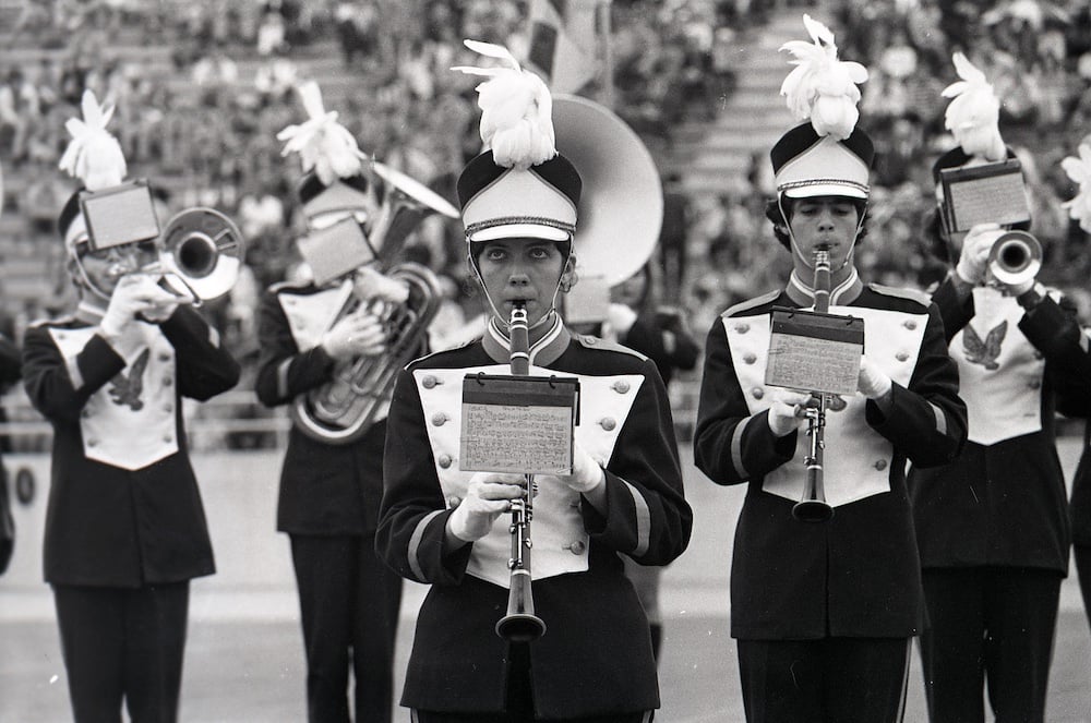 Black and white photo ofclarinet and brass players in the band